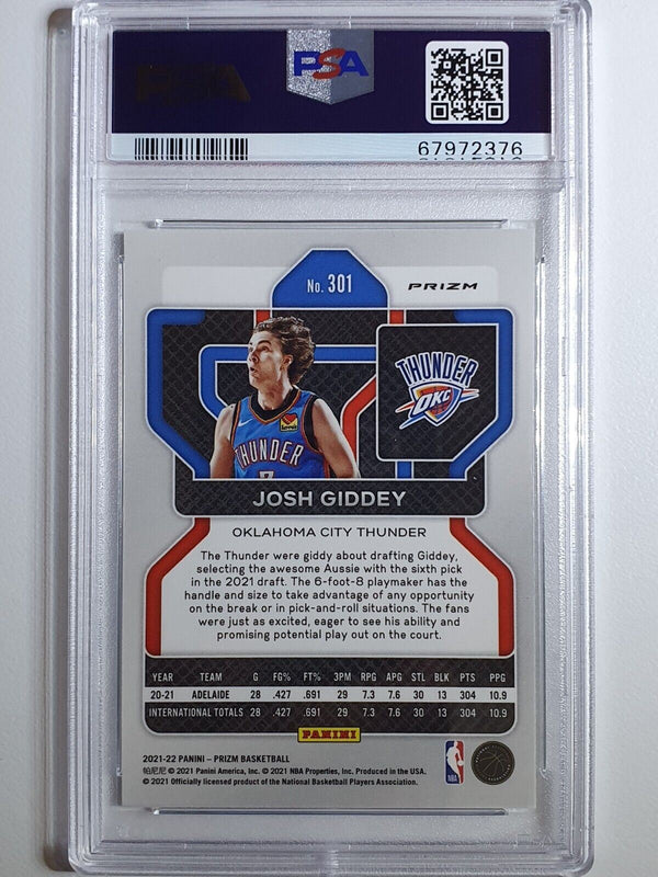 2021 Panini Prizm Josh Giddey Rookie #301 GREEN Holo - PSA 9 (POP 14)