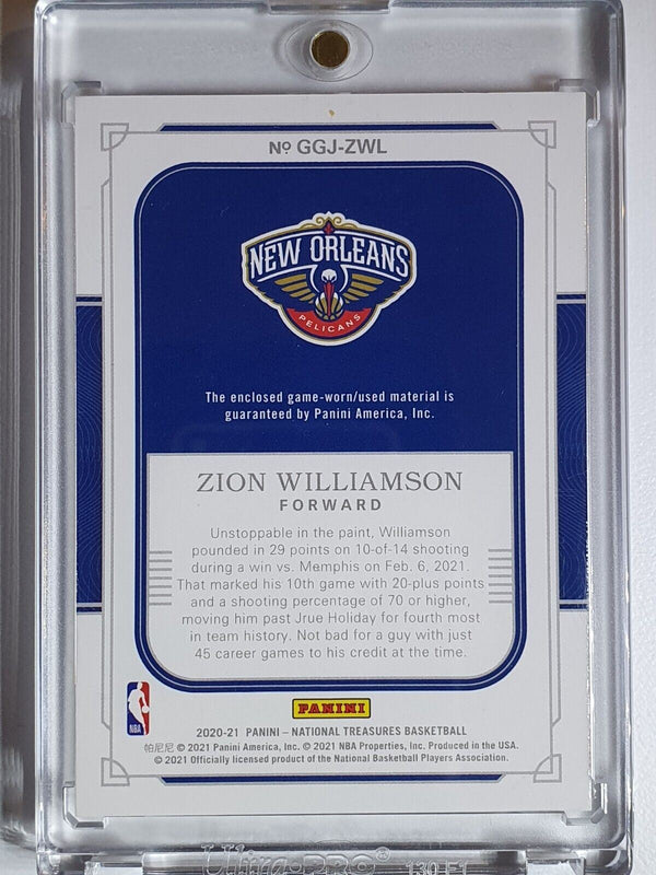 2020 National Treasures Zion Williamson #PATCH /99 Game Gear Worn Jersey - Rare