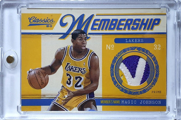 2010 Panini Classics Magic Johnson PRIME #PATCH /25 Game Worn 3 Color Jersey