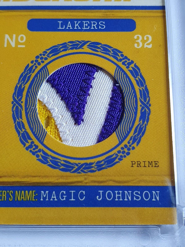 2010 Panini Classics Magic Johnson PRIME #PATCH /25 Game Worn 3 Color Jersey