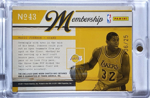 2010 Panini Classics Magic Johnson PRIME #PATCH /25 Game Worn 3 Color Jersey