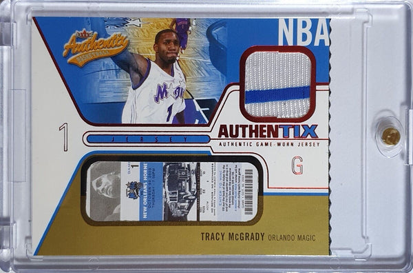 2003 Fleer Authentix Tracy McGrady #PATCH 2 Color Game Worn Jersey - Rare