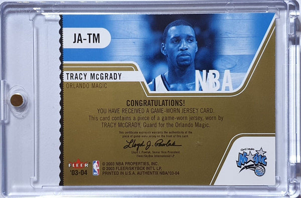 2003 Fleer Authentix Tracy McGrady #PATCH 2 Color Game Worn Jersey - Rare