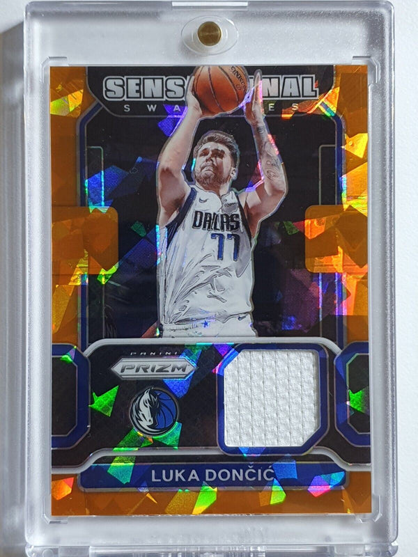 2021 Prizm Luka Doncic #PATCH ORANGE CRACKED ICE Game Worn Jersey - Rare