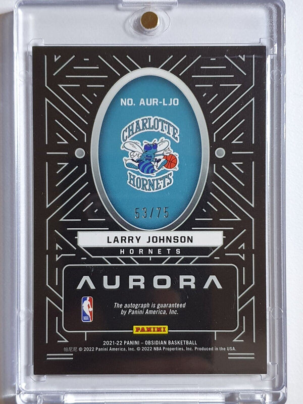 2021 Panini Obsidian Larry Johnson AUTO PURPLE /75 Aurora Authographs  -  Rare