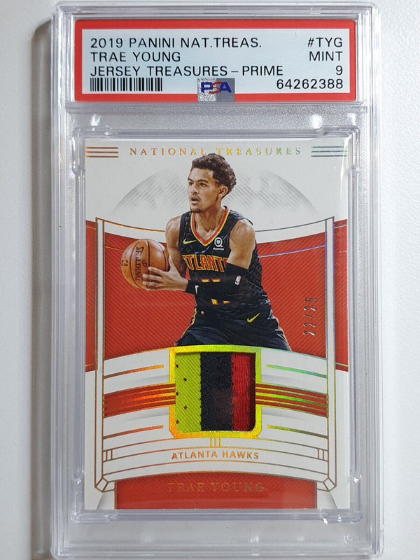 2019 National Treasures Trae Young #PATCH PRIME /25 Game Jersey - PSA 9 (POP 1)