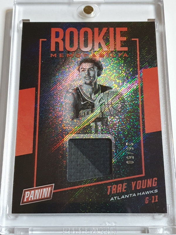 2018-19 Panini Trae Young Rookie #PATCH COSMIC /50 Game Worn 2 Color Jersey