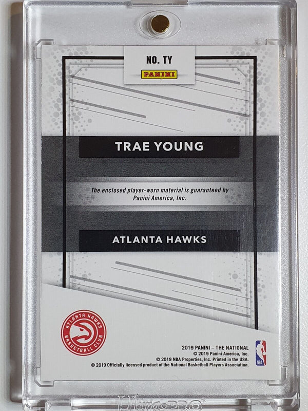 2018-19 Panini Trae Young Rookie #PATCH COSMIC /50 Game Worn 2 Color Jersey