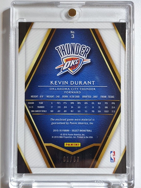 2015 Panini Select Kevin Durant #PATCH /60 Game Worn Jersey Relic - Rare