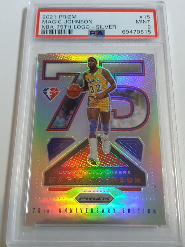 2021 Prizm Magic Johnson #15 SILVER HOLO NBA 75th Logo - PSA 9 (POP 6)