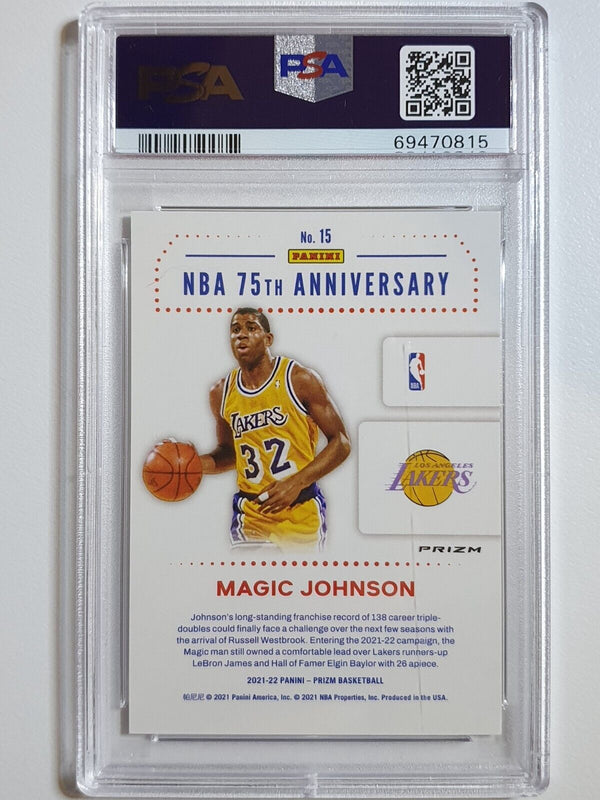 2021 Prizm Magic Johnson #15 SILVER HOLO NBA 75th Logo - PSA 9 (POP 6)