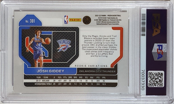 2021 Panini Prizm Josh Giddey Rookie #301 Variation RC - PSA 9 (POP 10)