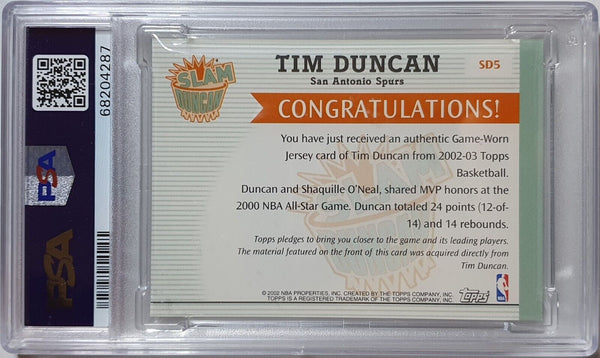 2002 Topps Tim Duncan #PATCH Game Worn Jersey Slam Duncan - PSA 9 (POP 3)