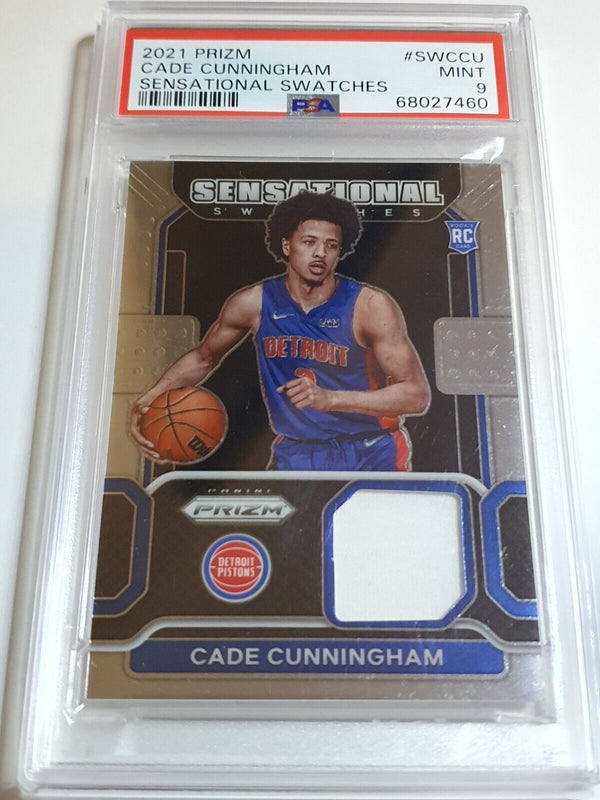 2021 Prizm Cade Cunningham Rookie #PATCH Sensational Swatches Jersey - PSA 9