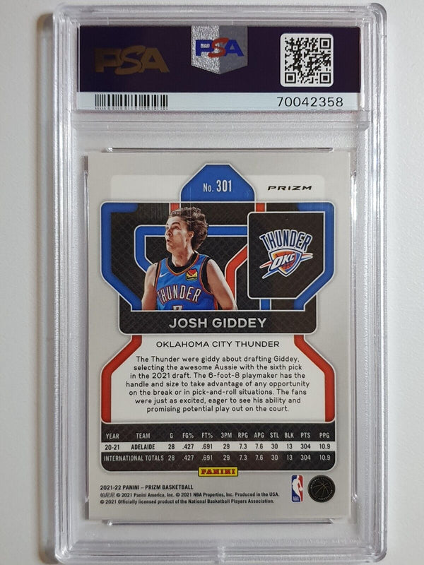 2021 Prizm Josh Giddey Rookie #301 RED CRACKED ICE Holo - PSA 9 (LOW POP)