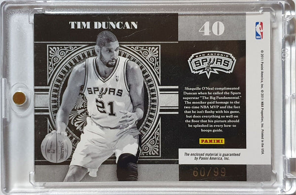 2011 National Treasures Tim Duncan #PATCH /99 Game Worn Jumbo Jersey - Rare