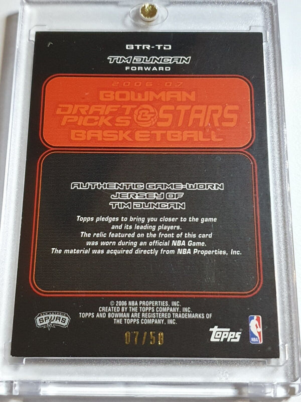 2006 Bowman Draft Picks & Stars Tim Duncan #PATCH /50 Game Worn Triple Jerseys