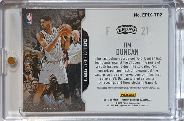 2015 Totally Certified Tim Duncan #PATCH EPIX /99 Dual Game Worn Jerseys - Rare