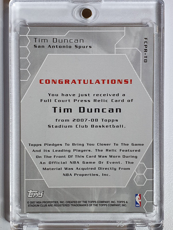 2007 Topps Stadium Club Tim Duncan #PATCH /499 Game Worn Jersey - Rare