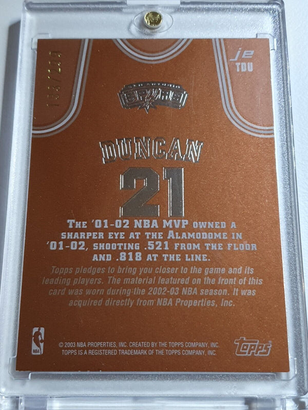 2003 Topps Jersey Edition Tim Duncan #PATCH COPPER /299 HOLO Game Worn Jersey