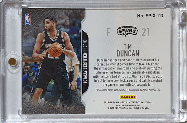 2015 Totally Certified Tim Duncan #PATCH EPIX /99 Game Worn Jerseys - Rare