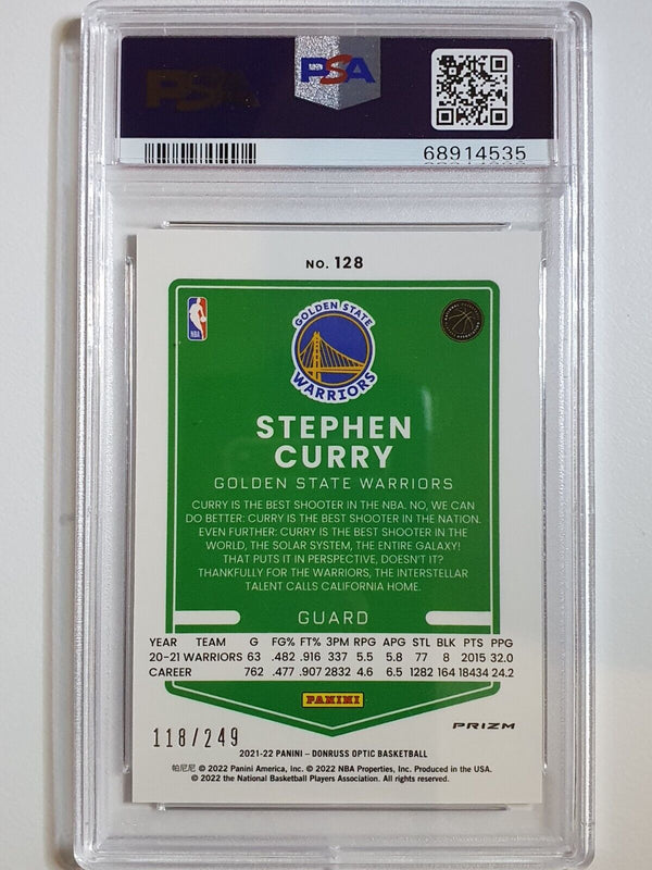 2021 Panini Optic Stephen Curry #128 Premium SCOPE Prizm /249 - PSA 9 (POP 13)