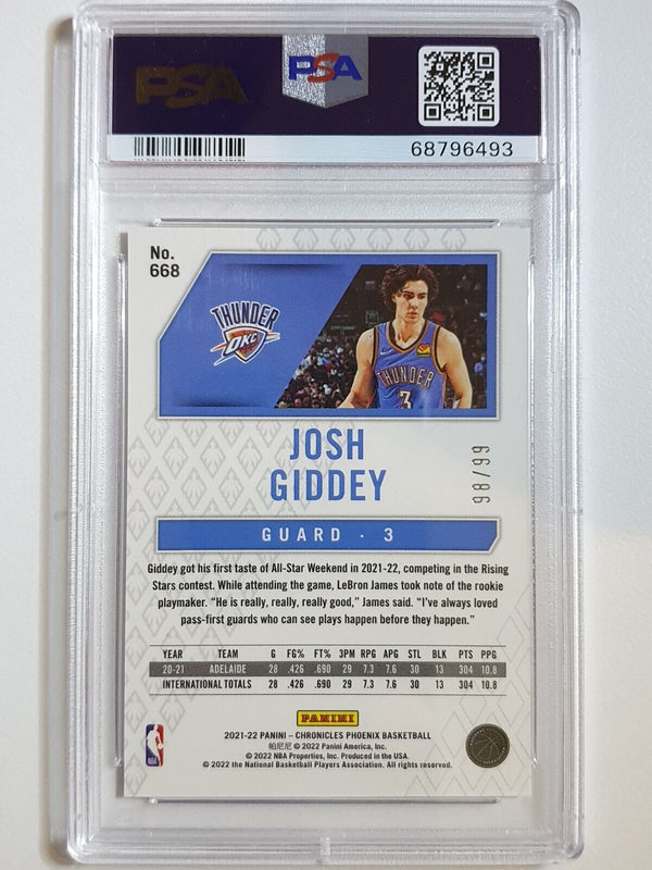 2021 Chronicles Josh Giddey Rookie #668 BLUE /99 Phoenix RC - PSA 10 (POP 3)