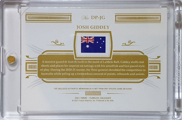 2021 Flawless Josh Giddey Rookie #PATCH GOLD /10 DUAL Jersey Swatches - Rare