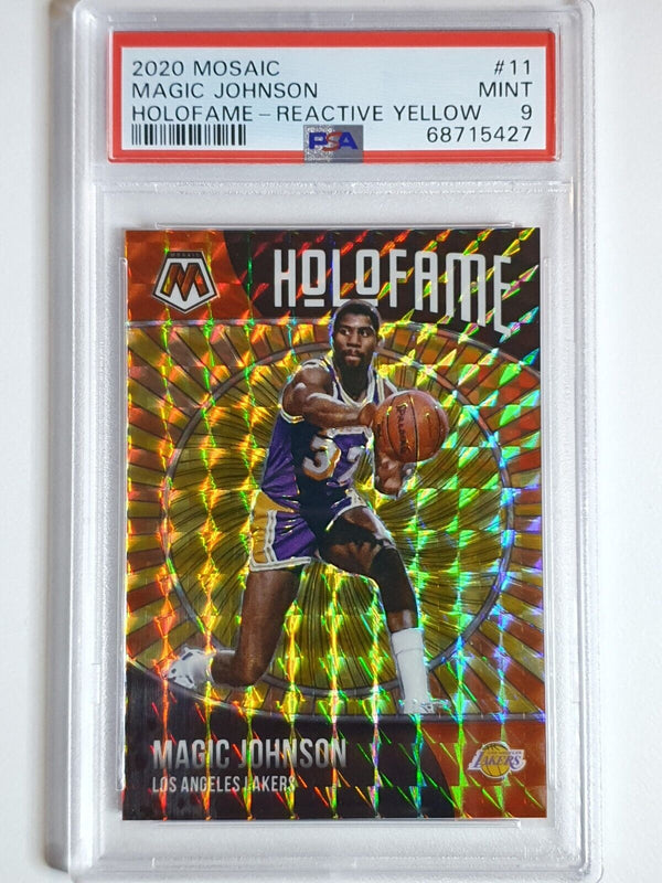 2020 Mosaic Magic Johnson #11 REACTIVE YELLOW /99 Prizm - PSA9 (POP 1)