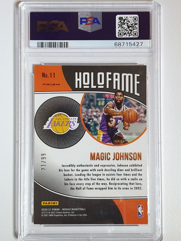 2020 Mosaic Magic Johnson #11 REACTIVE YELLOW /99 Prizm - PSA9 (POP 1)