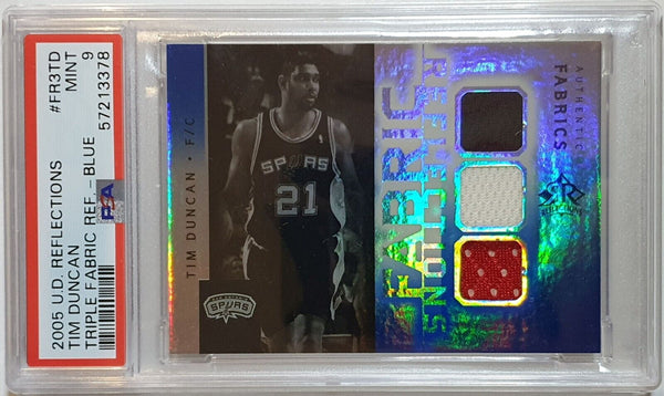 2005 Upper Deck Tim Duncan TRIPLE #PATCH BLUE /20 Worn Jersey - PSA 9 (POP 1)