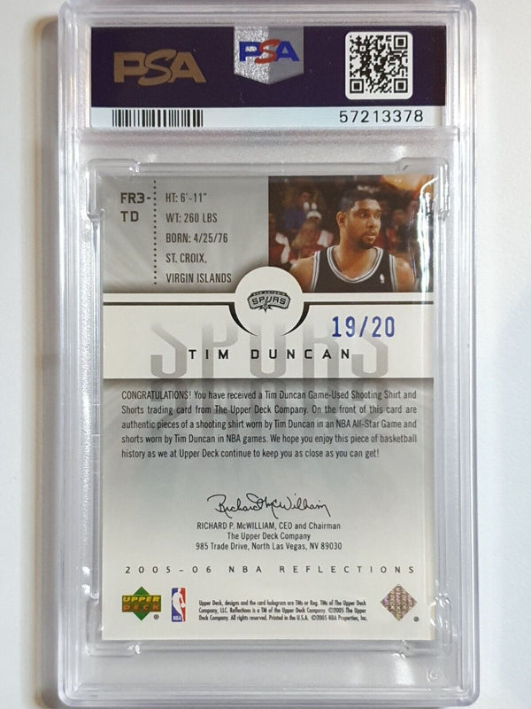 2005 Upper Deck Tim Duncan TRIPLE #PATCH BLUE /20 Worn Jersey - PSA 9 (POP 1)