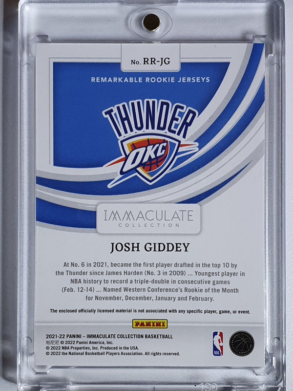 2021 Panini Immaculate Josh Giddey RC #PATCH /99 Remarkable Rookie Jerseys