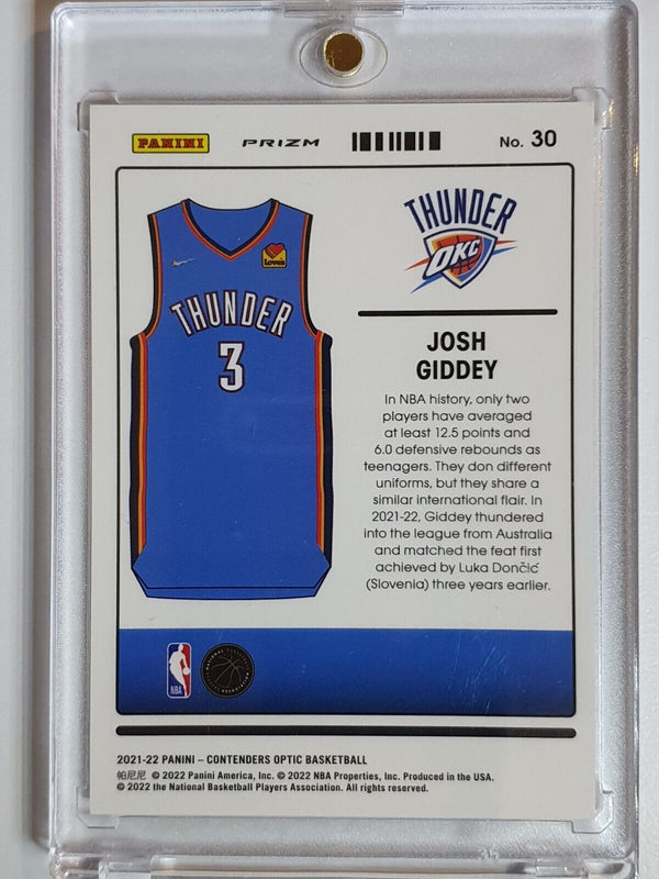 2021 Contenders Optic Josh Giddey Rookie #30 SILVER Holo RC - Ready to Grade