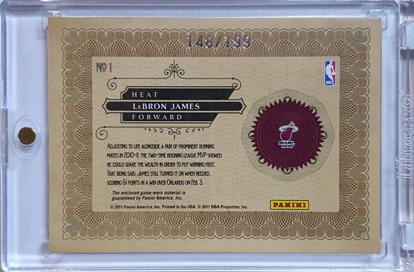 2010 Panini Gold Standard Lebron James #PATCH /199 Game Worn Jersey - Rare