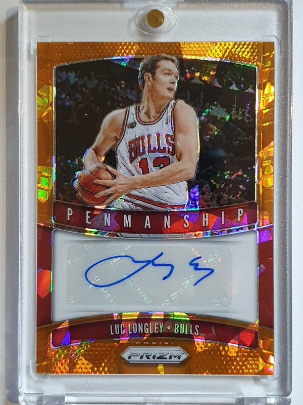 2019 Panini Prizm Luc Longley AUTO ORANGE CRACKED ICE Holo Penmanship - Rare