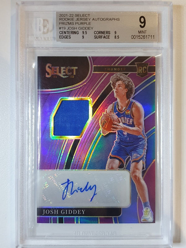 2021 Select Josh Giddey Rookie Patch Auto PURPLE /99 Prizm RPA - BGS 9 (POP 1)