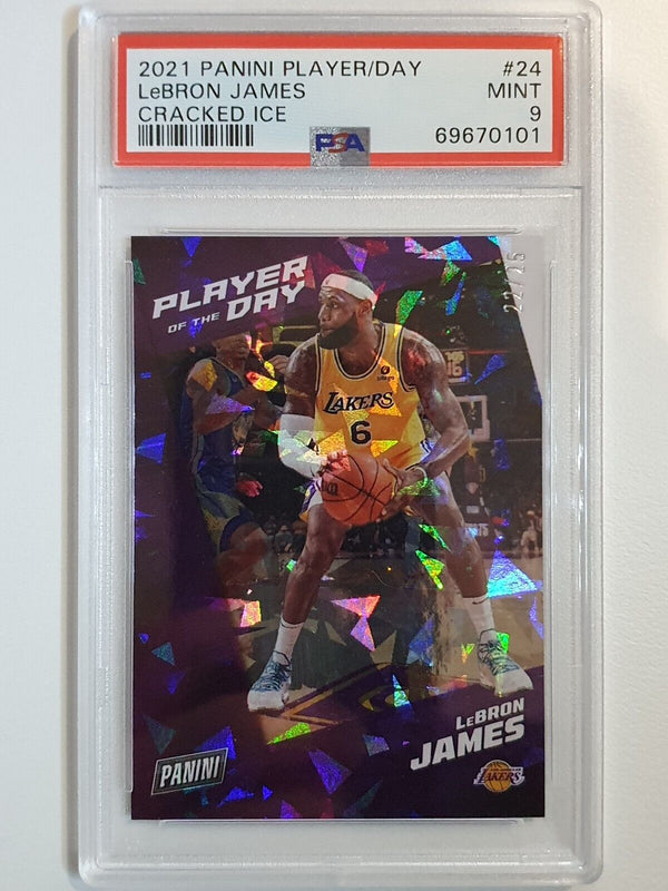 2021 Panini LeBron James #24 CRACKED ICE /25 Player of the Day - PSA 9 (POP 3)