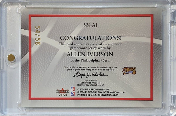 2004 Fleer Showcase Allen Iverson #PATCH /58 Game Worn Jersey - Rare