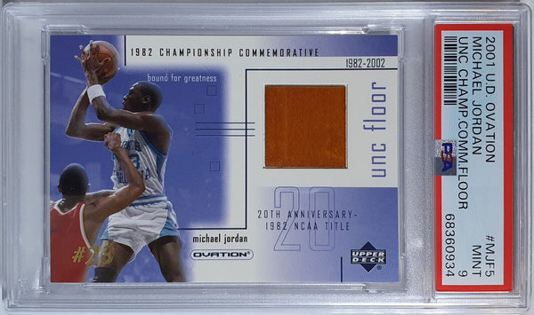 2001 UD Ovation Michael Jordan UNC Championship Game Floor - PSA 9 (POP 7)