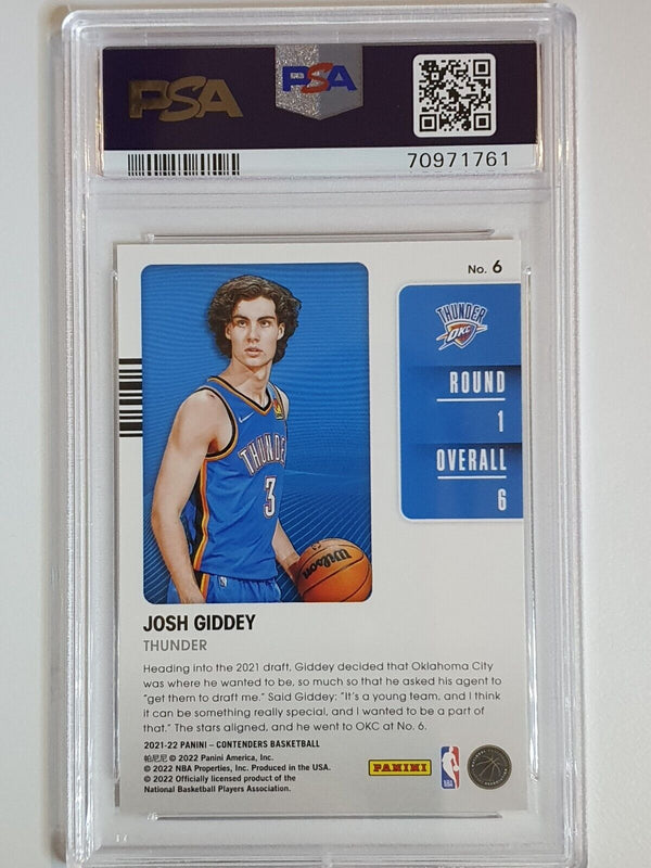 2021 Contenders Josh Giddey Rookie #6 Draft Class RC - PSA 9 (POP 6)