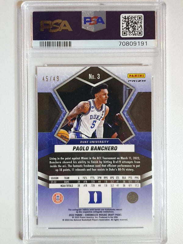 2022 Chronicles DP Paolo Banchero Rookie PURPLE Holo /99 - PSA 9 (POP 1)