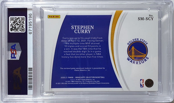 2020 Immaculate Stephen Curry #PATCH /99 Game Worn Jersey - PSA 10 (POP 1)