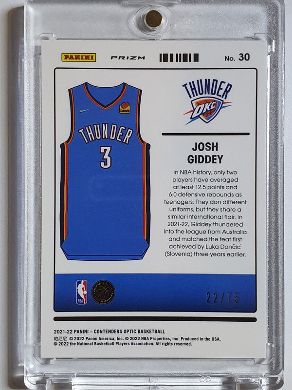 2021 Contenders Optic Josh Giddey Rookie #30 BLUE CRACKED ICE /75 Holo RC - Rare