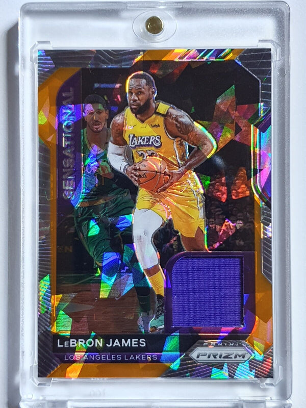 2020 Prizm LeBron James #PATCH ORANGE CRACKED ICE Game Worn Jersey - Rare