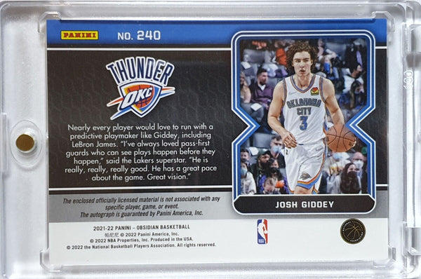 2021 Obsidian Josh Giddey Rookie Patch Auto ELECTRIC ETCH RED FLOOD Holo RPA