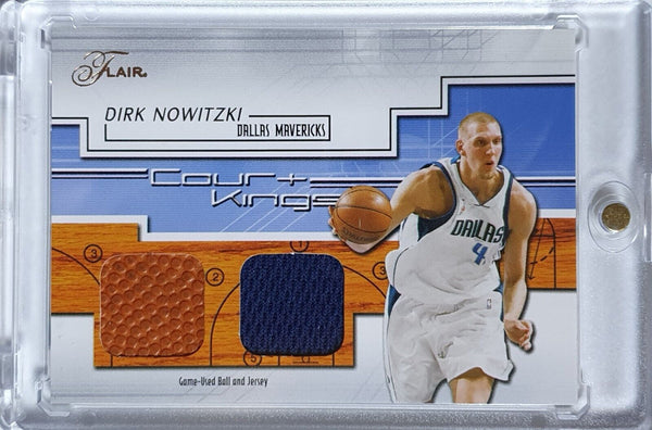 2002 Flair Dirk Nowitzki #PATCH /100 Game Worn Jersey & Ball Swatch - Rare