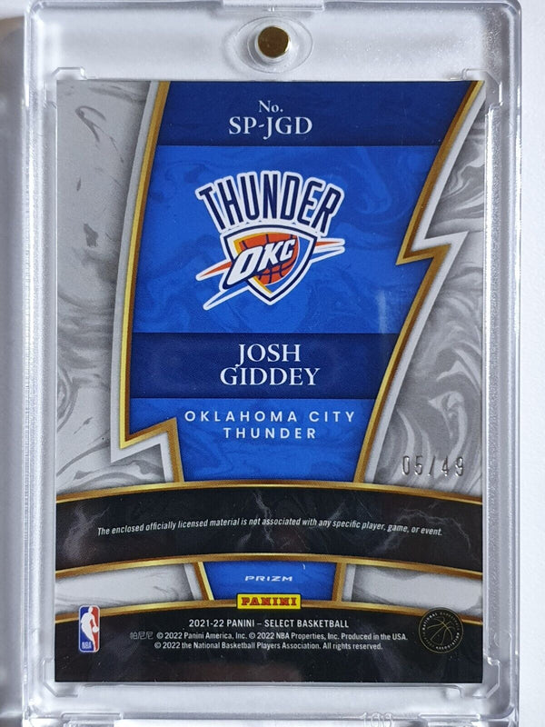 2021 Panini Select Josh Giddey Rookie #PATCH COPPER /49 Sparks Jersey RC - Rare
