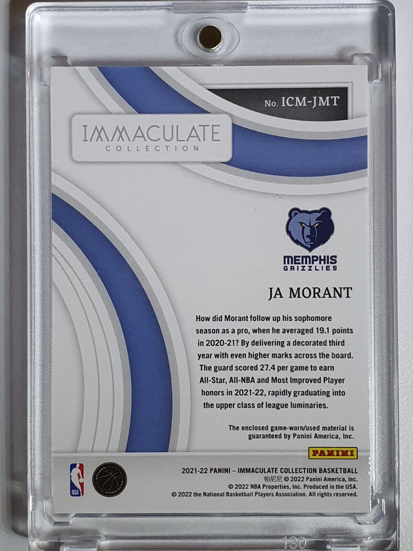 2021 Panini Immaculate Collection Ja Morant #PATCH /99 Game Worn Jersey - Rare