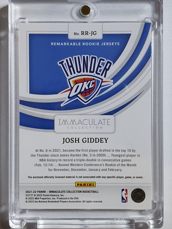2021 Immaculate Collection Josh Giddey Rookie #PATCH /99 RC Jersey #